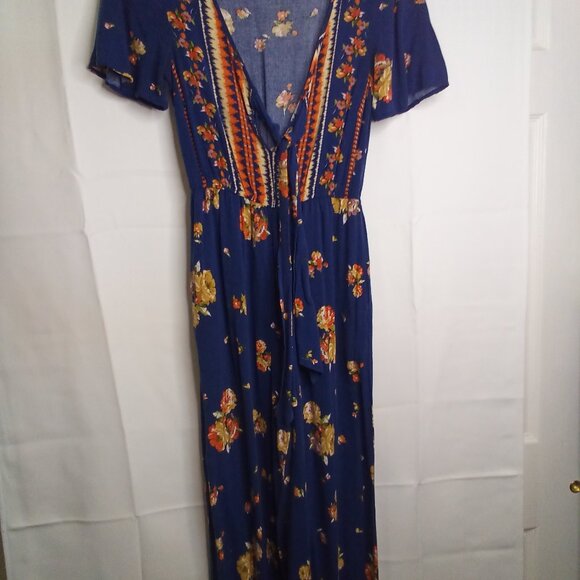 Band Of Gypsies Romper Jumpsuit Women S Short Sleeve Pants Boho Floral Blue - Picture 2 of 15